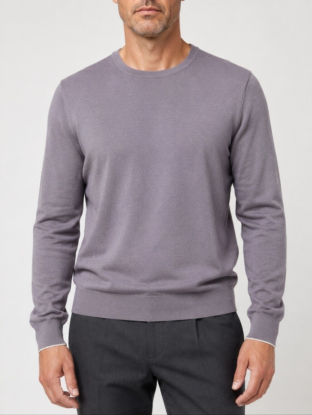 Fioroni Italy Cotton Cashmere Silk Sweater XL IT 56 Dusty Lavender Luxury Knit